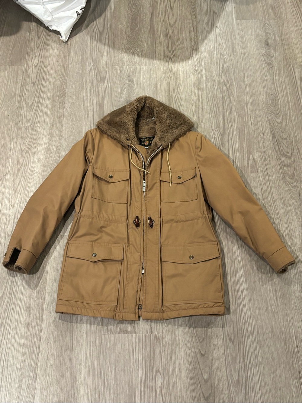 Women's Tan Faux-Fur Collar Parka Jacket
